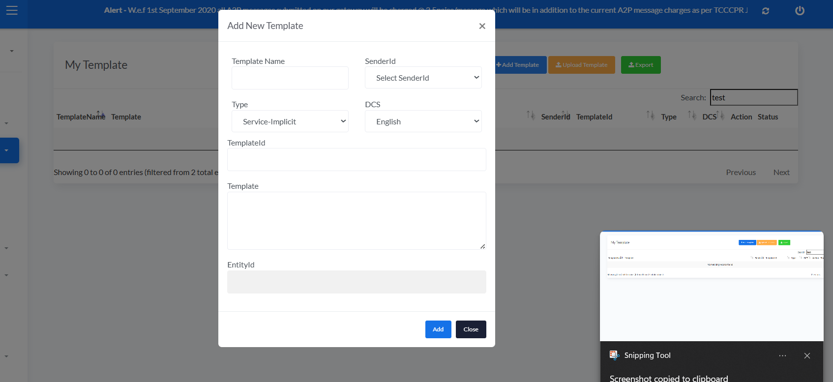 SMS Template Types
