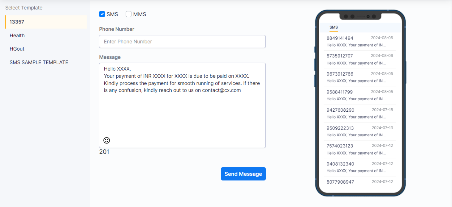 SMS Interface & Template System